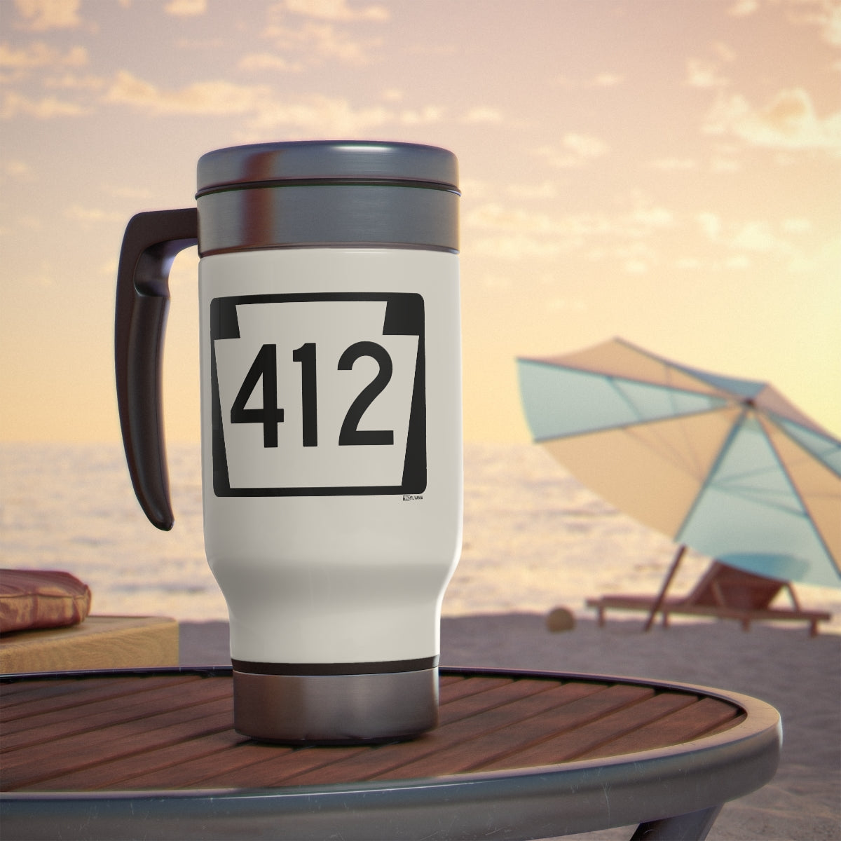 ROAD SIGN 412 - Stainless Steel Travel Mug with Handle, 14oz - Yinzylvania