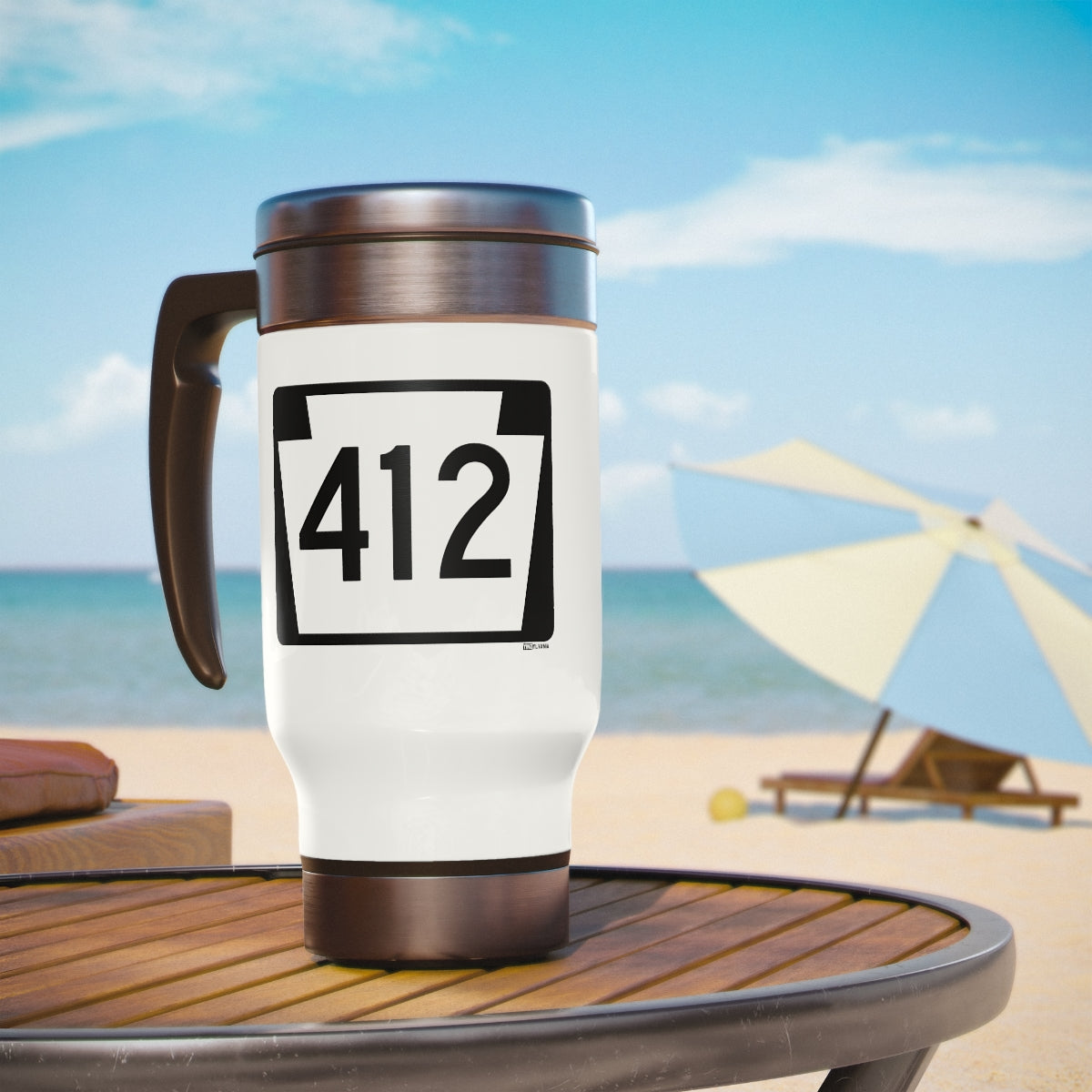 ROAD SIGN 412 - Stainless Steel Travel Mug with Handle, 14oz - Yinzylvania