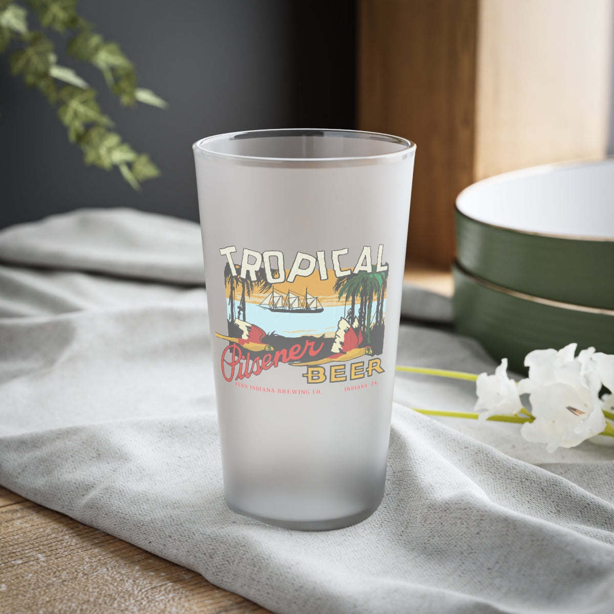 TROPICAL PILSNER BEER - Indiana, PA - Frosted Pint Glass, 16oz - Yinzylvania