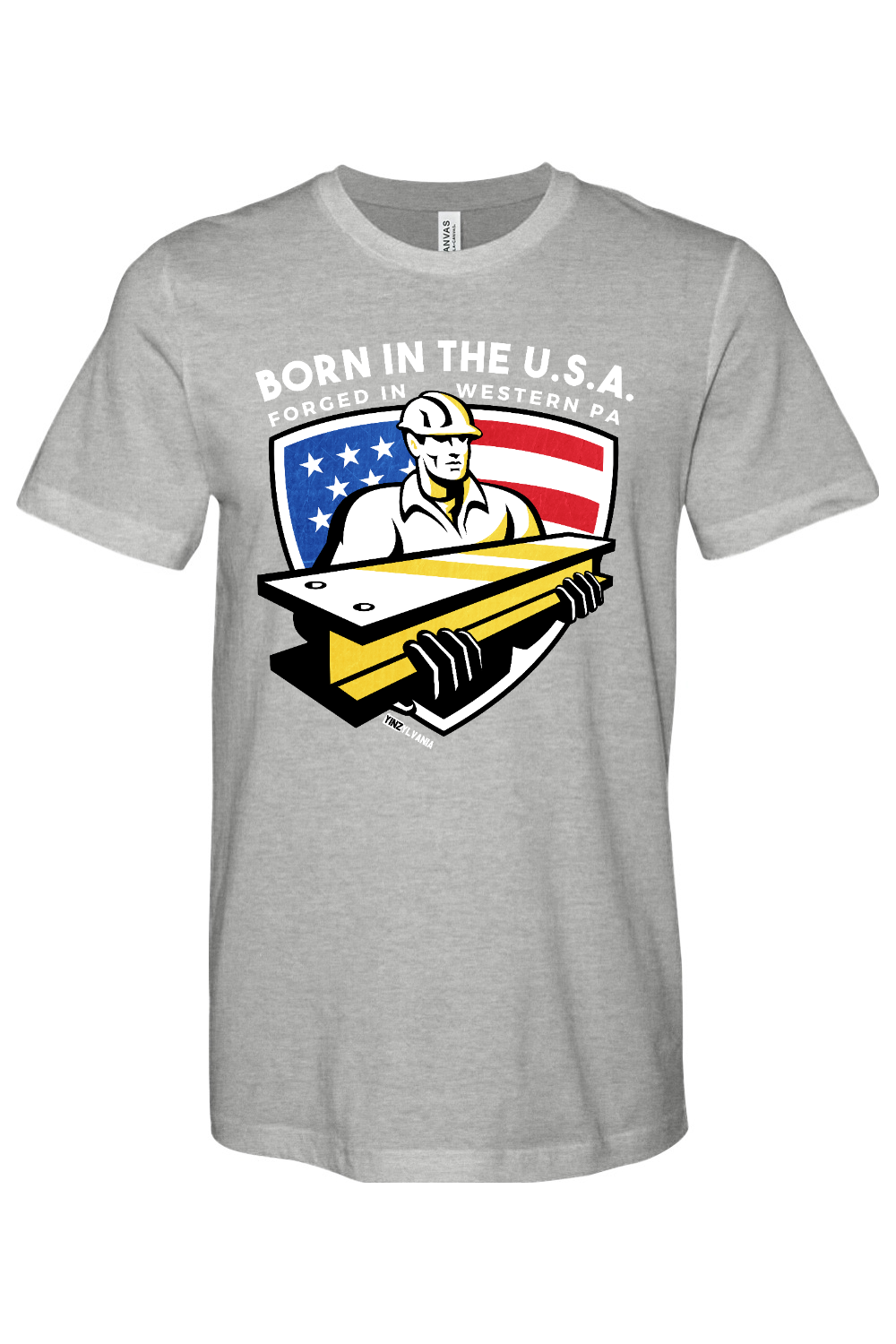 Born in the USA - Forged in Western PA - Bella + Canvas Heathered Jersey Tee - Yinzylvania