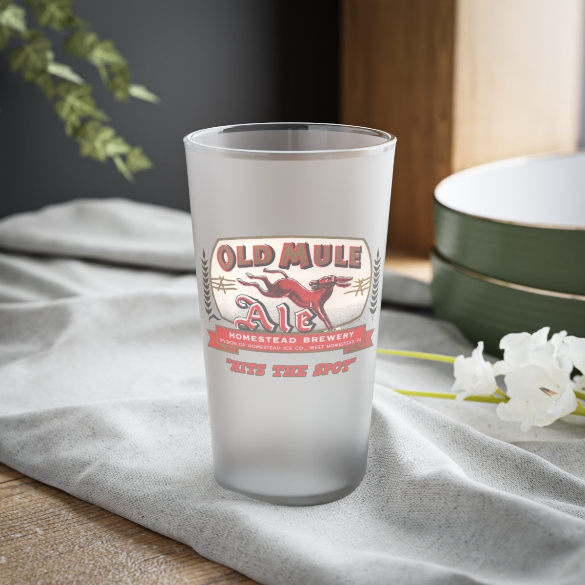 OLD MULE ALE - Homestead, PA - Frosted Pint Glass, 16oz - Yinzylvania