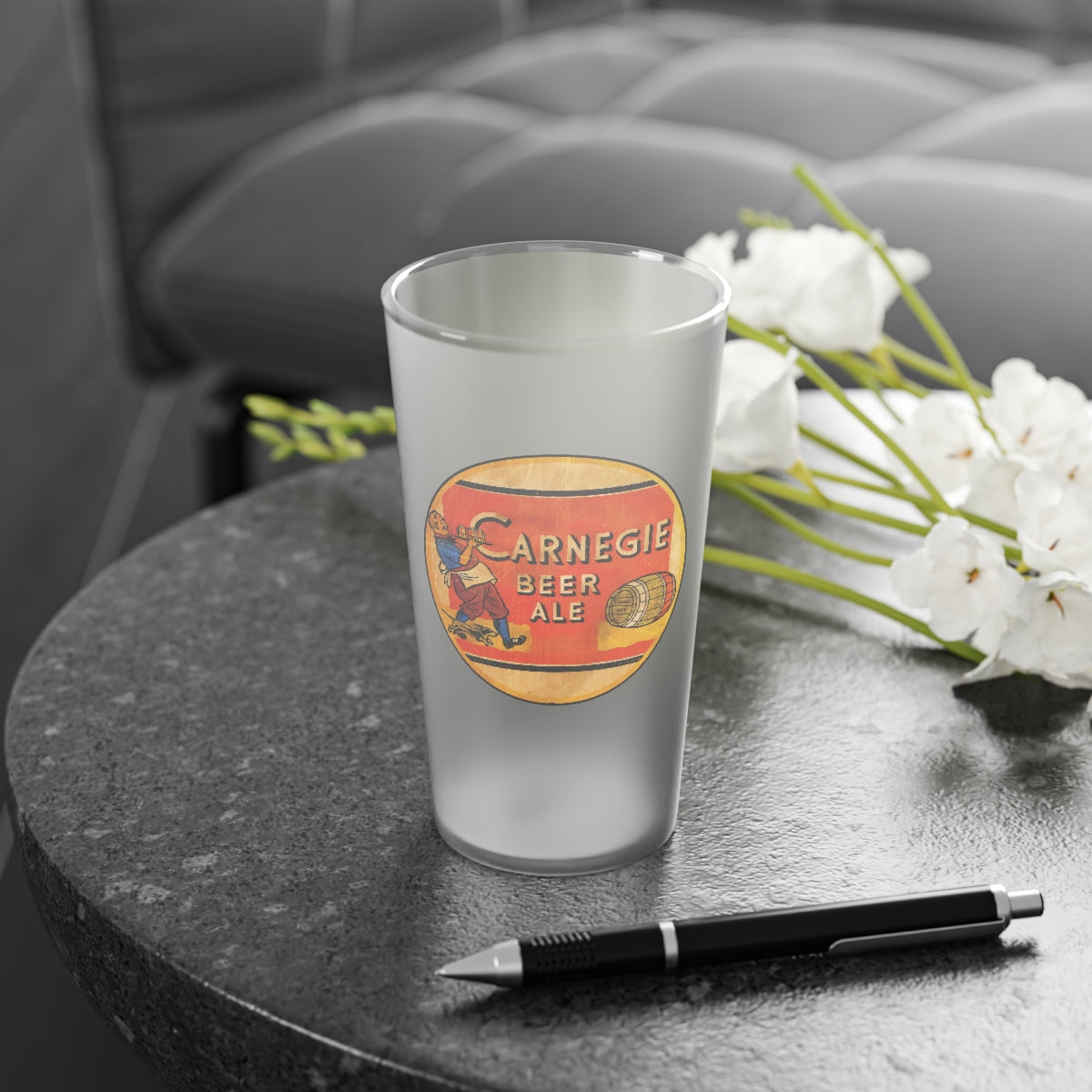 CARNEGIE BEER ALE - Frosted Pint Glass, 16oz - Yinzylvania