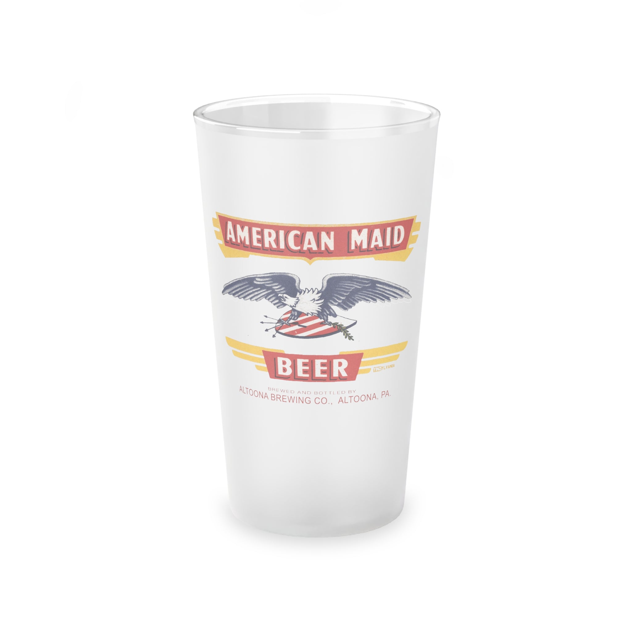 AMERICAN MAID BEER - Altoona Brewing Company - Frosted Pint Glass, 16oz - Yinzylvania