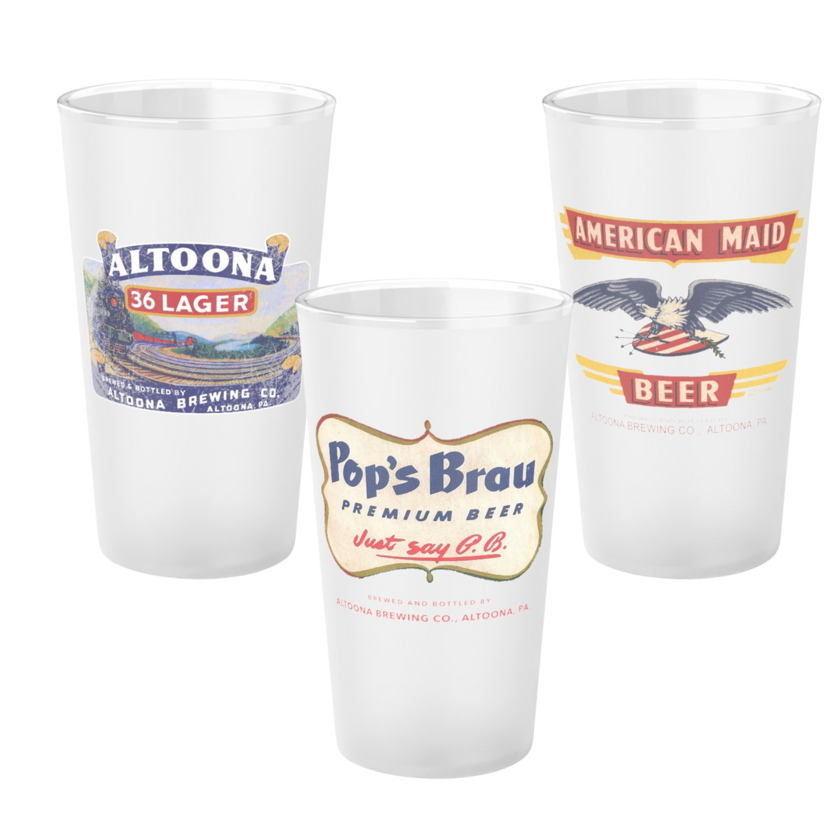 Altoona Brewing Retro Brew Set of 3 Pint Glasses Altoona 36 Lager