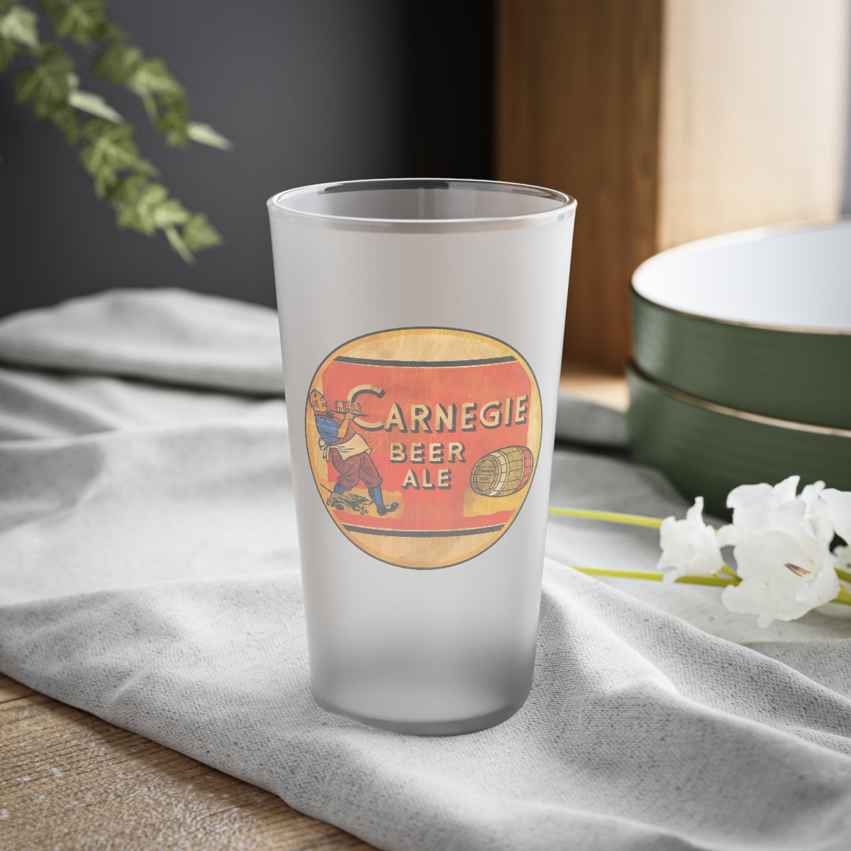 CARNEGIE BEER ALE - Frosted Pint Glass, 16oz - Yinzylvania