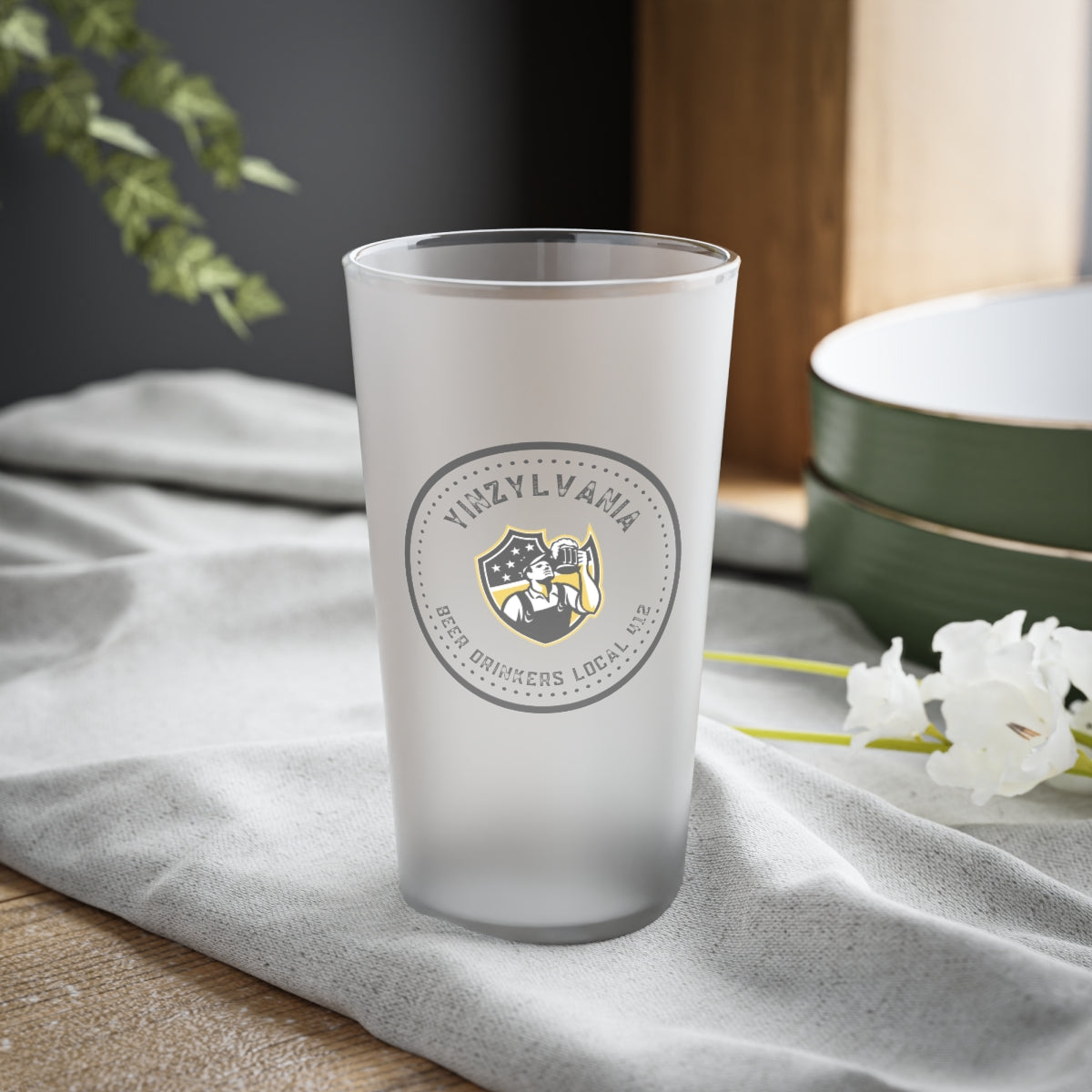 BEER DRINKERS UNION - LOCAL 412 - Frosted Pint Glass, 16oz - Yinzylvania