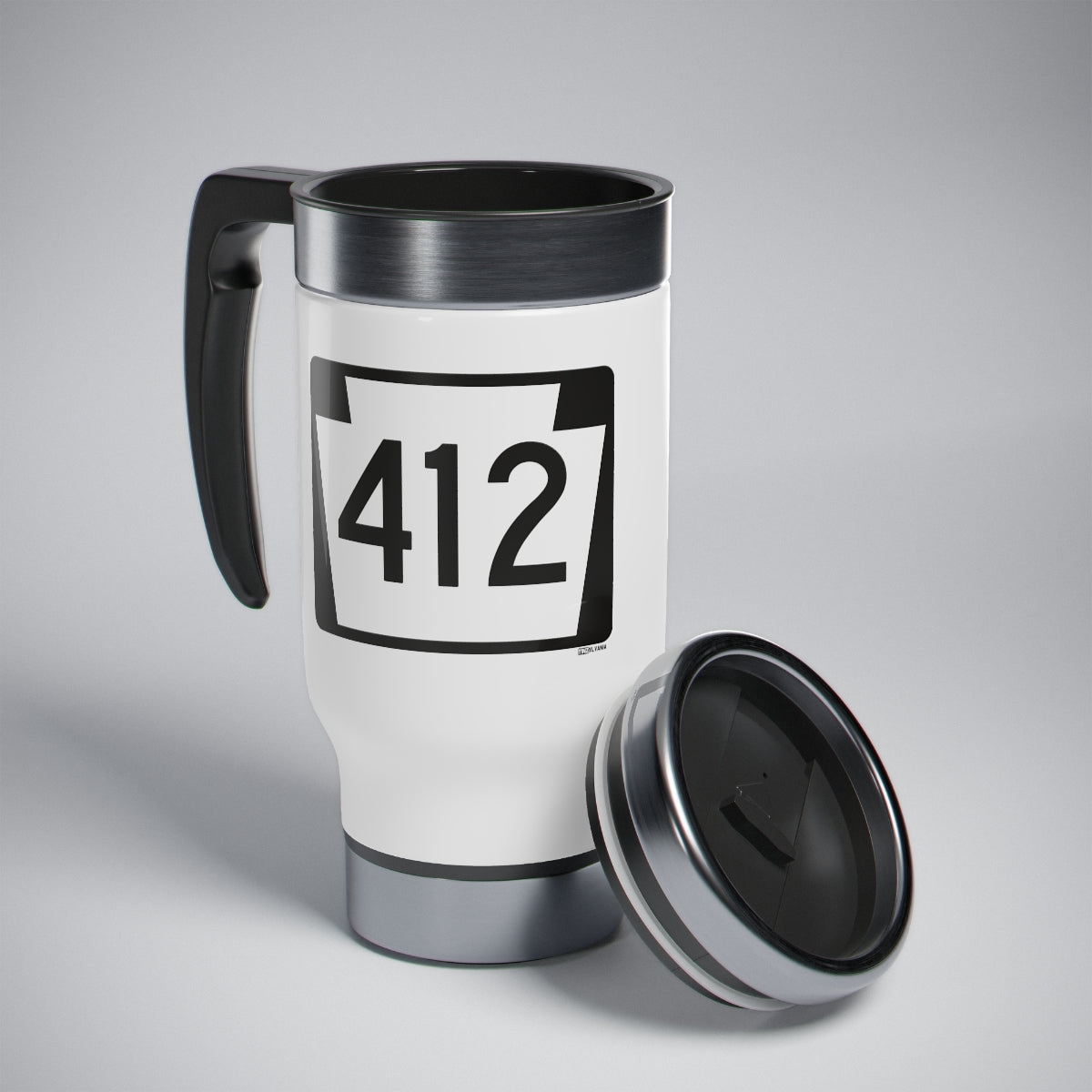 ROAD SIGN 412 - Stainless Steel Travel Mug with Handle, 14oz - Yinzylvania