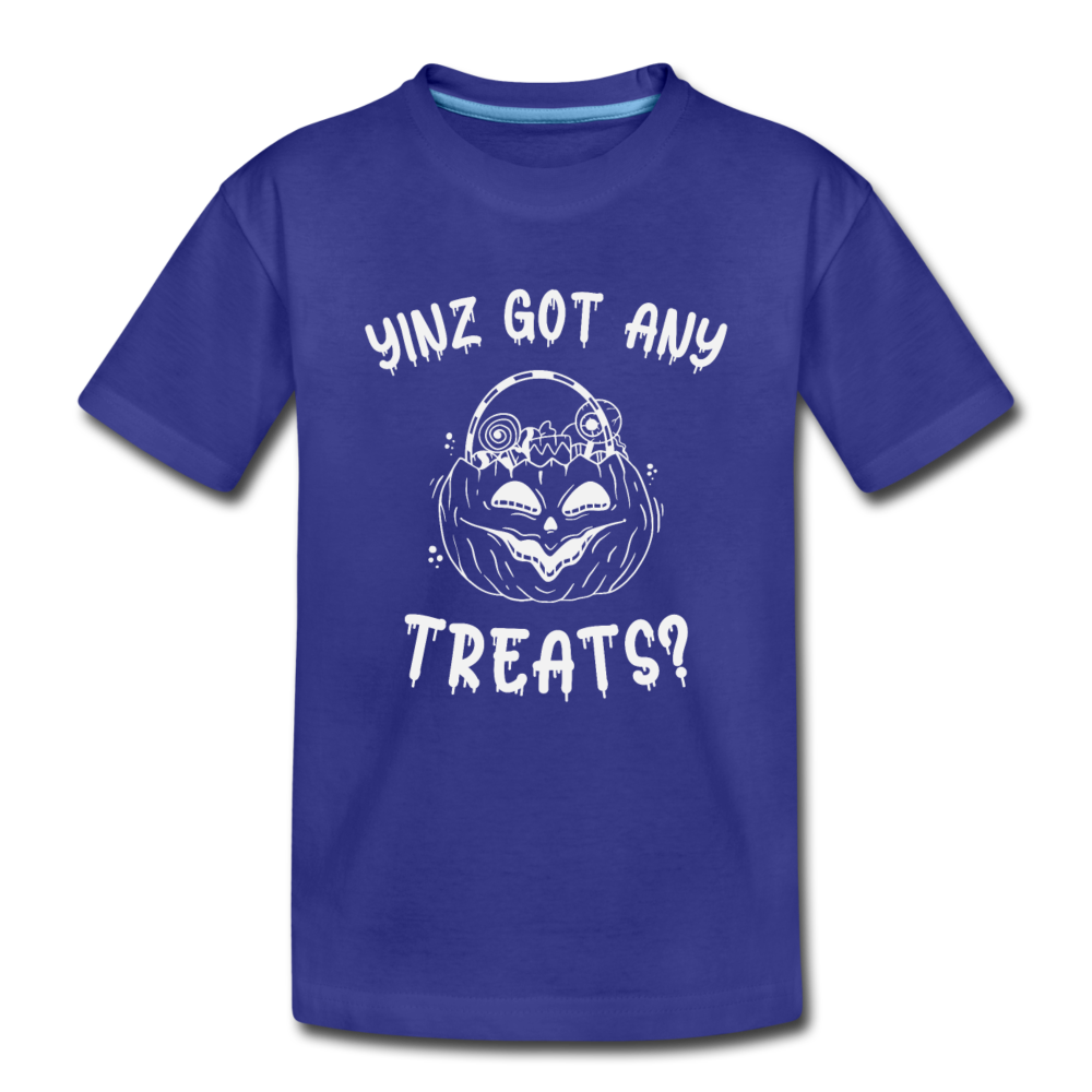 YINZ GOT ANY TREATS? - Kids Halloween Tee - royal blue
